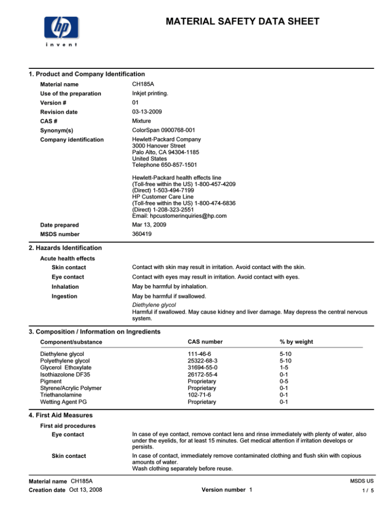 HP CH185A Datasheet HP CH185A Datasheet