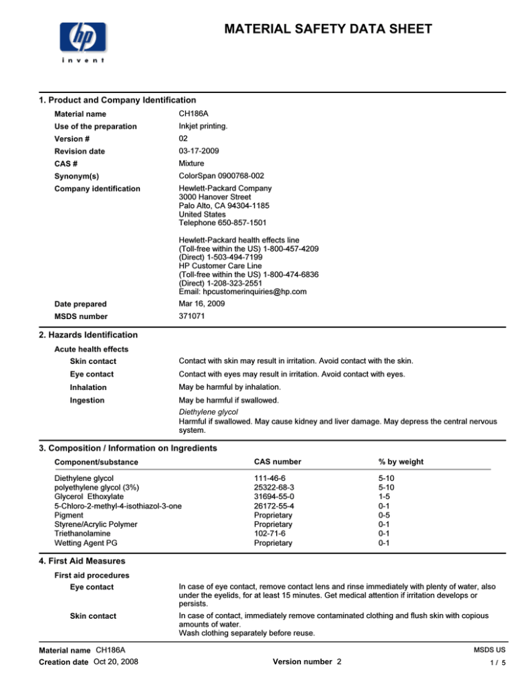 HP CH186A Datasheet HP CH186A Datasheet