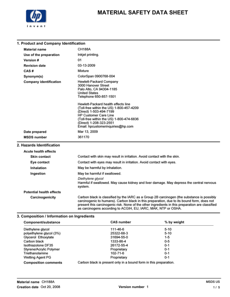 HP CH188A Datasheet HP CH188A Datasheet