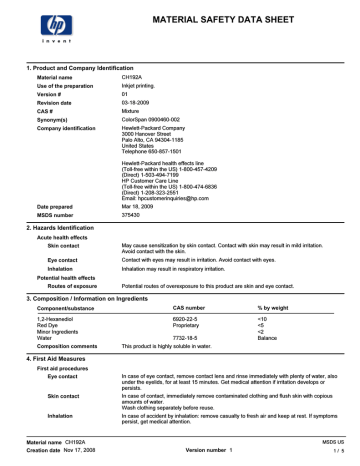 HP CH192A Datasheet HP CH192A Datasheet