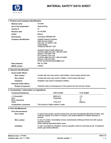 HP CH194A Datasheet HP CH194A Datasheet