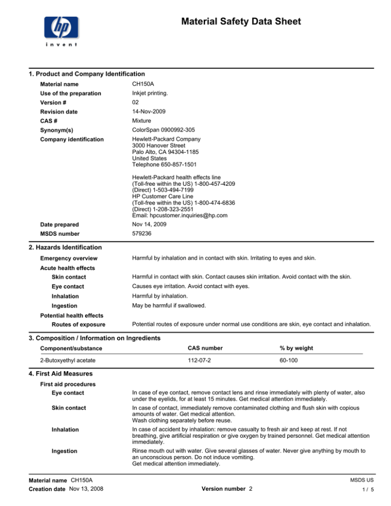 HP CH150A Datasheet HP CH150A Datasheet