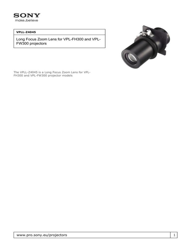 Sony VPLL-Z4045 Datasheet Sony VPLL-Z4045 Datasheet