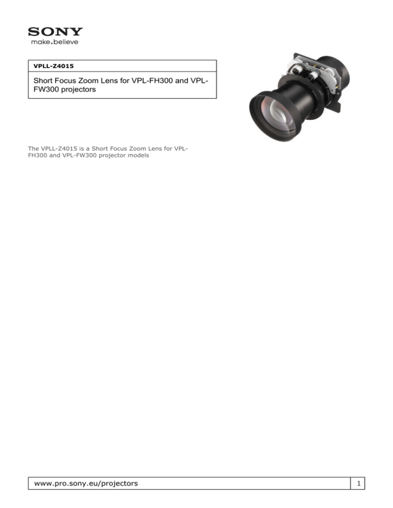 Sony VPLL-Z4015 Datasheet Sony VPLL-Z4015 Datasheet