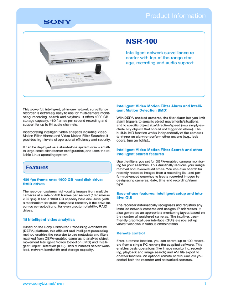 Sony NSR-100 Datasheet Sony NSR-100 Datasheet