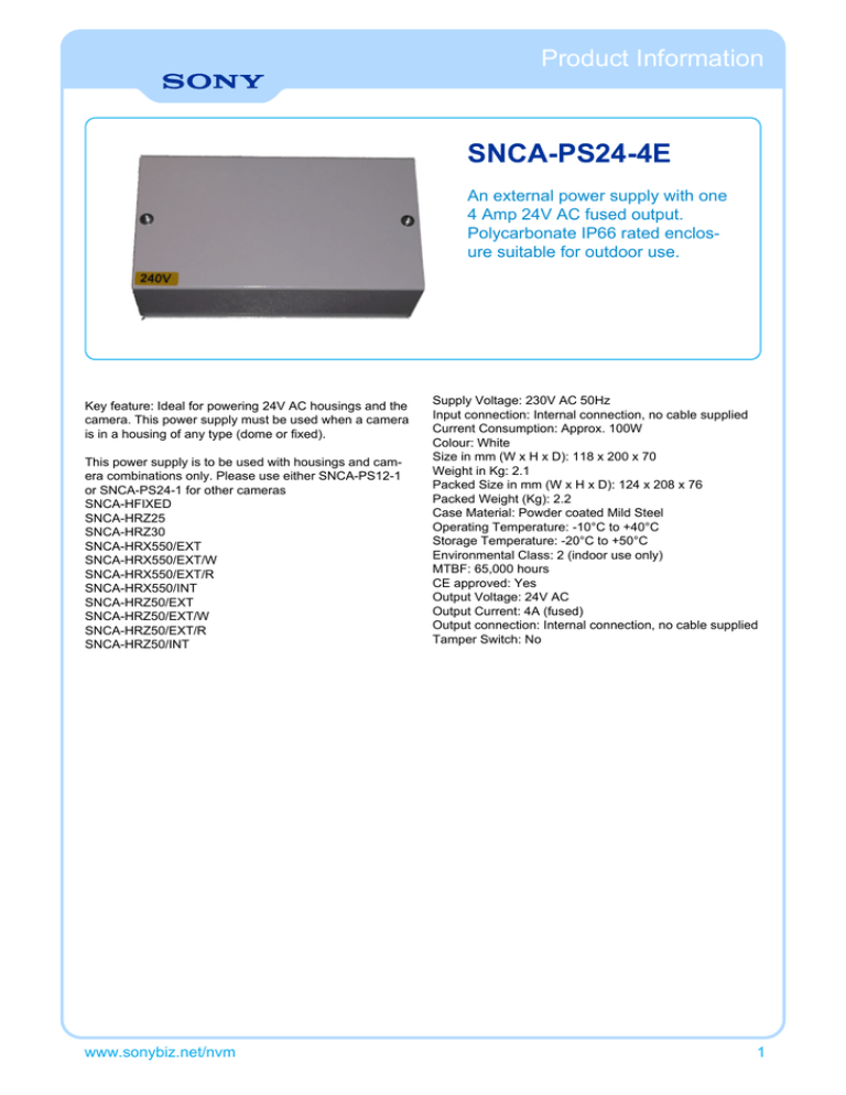 Sony SNCA-PS24/4E Datasheet Sony SNCA-PS24/4E Datasheet