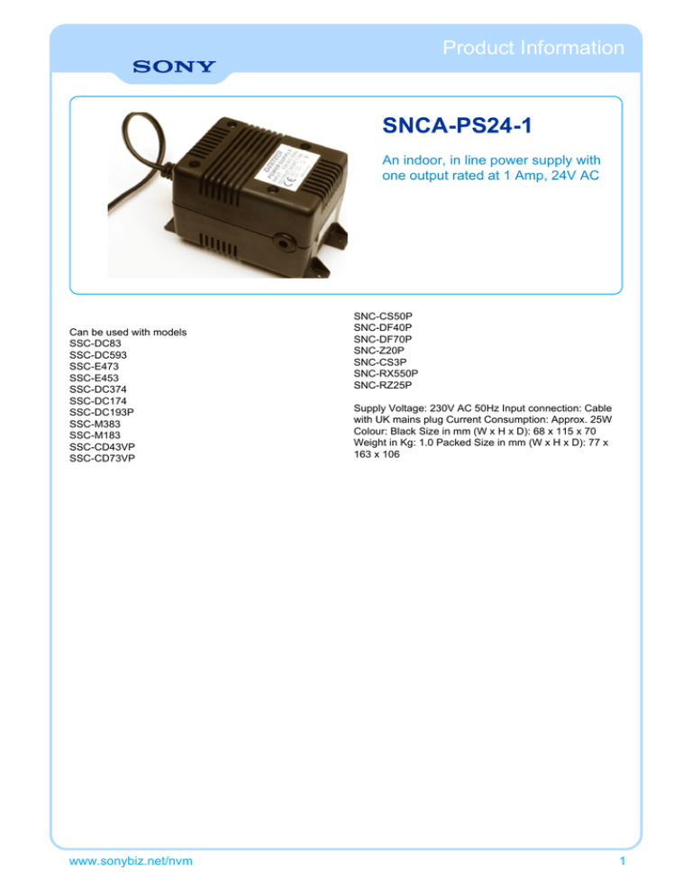 Sony SNCA-PS24/1 Datasheet Sony SNCA-PS24/1 Datasheet