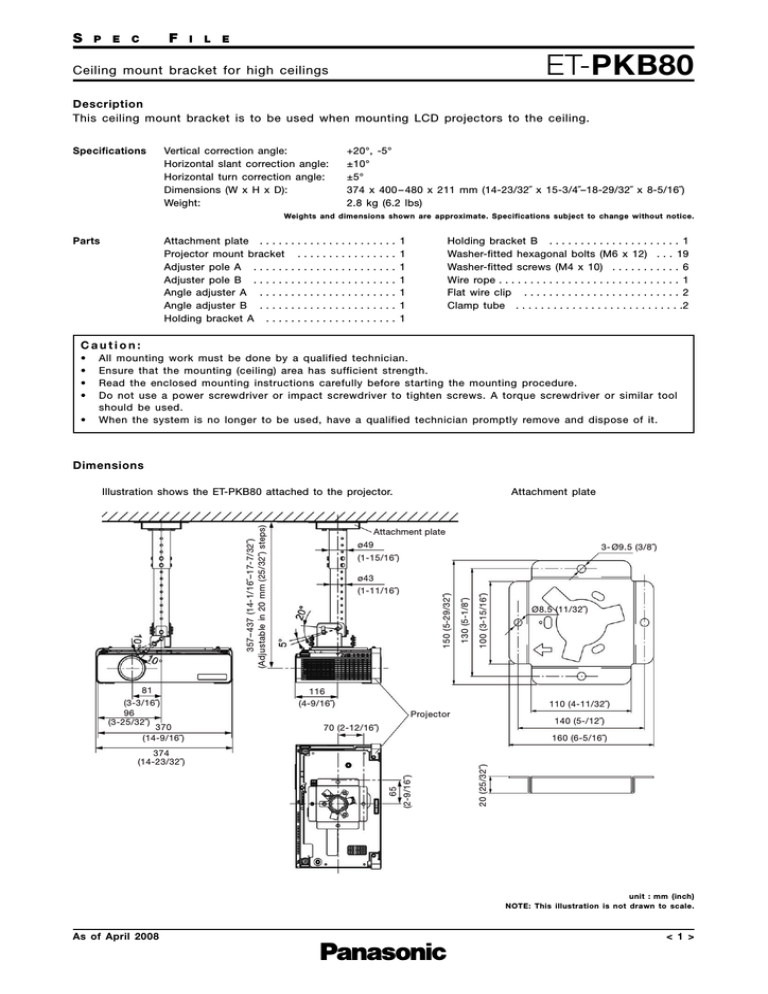 Panasonic ET-PKB80 Datasheet Panasonic ET-PKB80 Datasheet