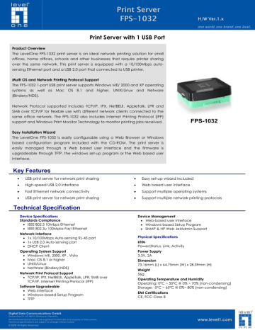 LevelOne FPS-1032 print server Datasheet | Manualzz