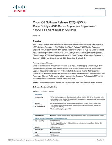 Cisco IOS Software for the Catalyst 4500 Series Supervisor Engines Datasheet | Manualzz