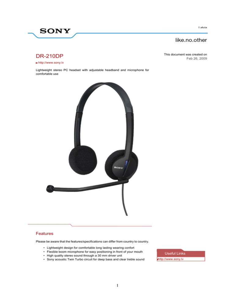 Sony DR210DP Datasheet Sony DR210DP Datasheet