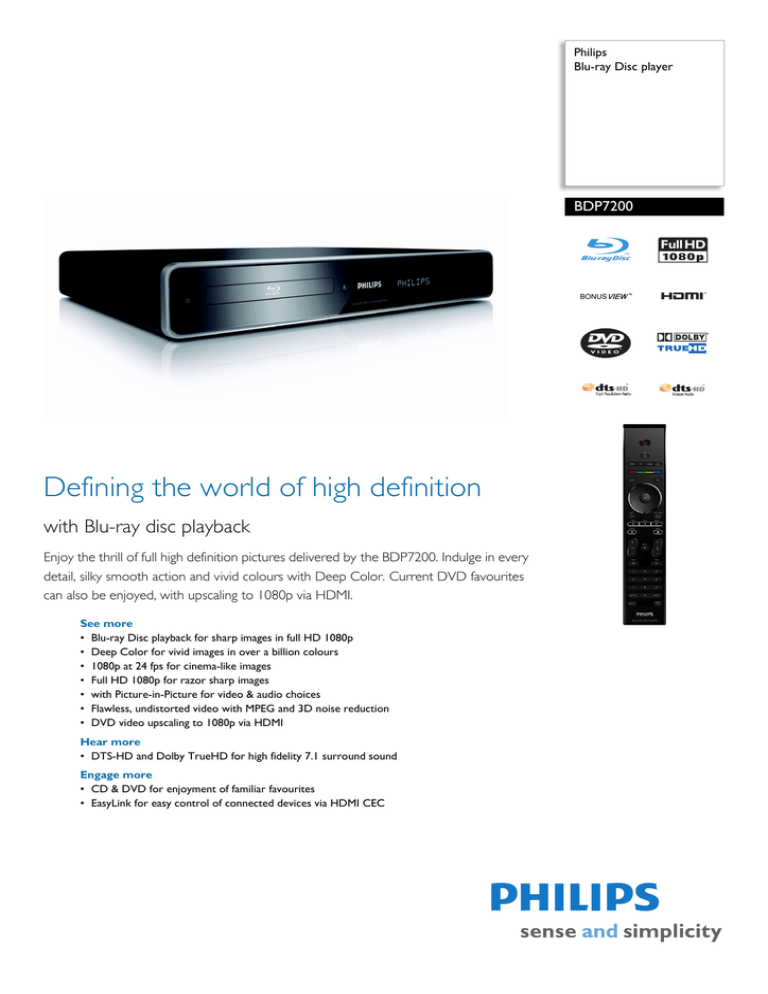 Philips BDP7200 Datasheet Philips BDP7200 Datasheet
