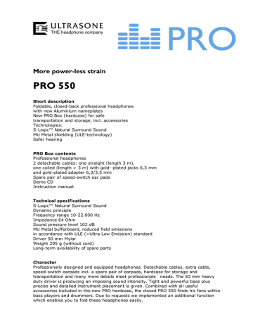 Ultrasone PRO 550 Datasheet | Manualzz