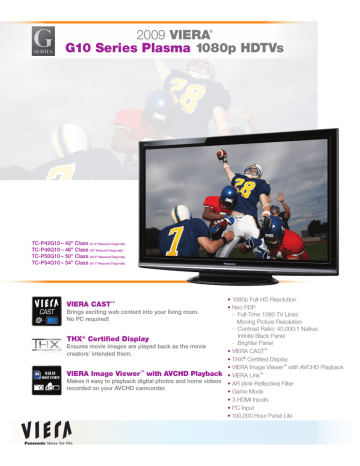 Panasonic TC-P42G10, TX-P42G10E, TX-P42G10, TX-P42G10B Datasheet Panasonic TC-P42G10, TX-P42G10E, TX-P42G10, TX-P42G10B Datasheet
