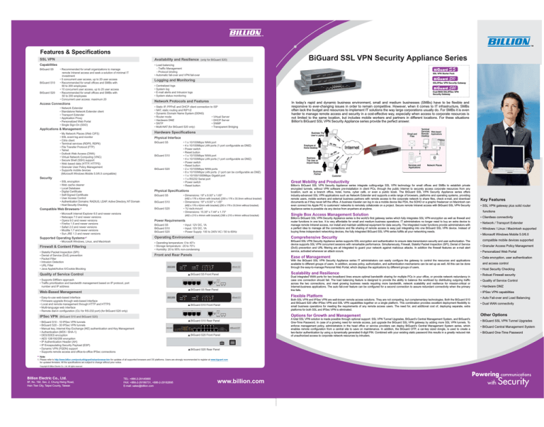 Billion BIGUARD S10, BIGUARD S20 Datasheet Billion BIGUARD S10, BIGUARD S20 Datasheet