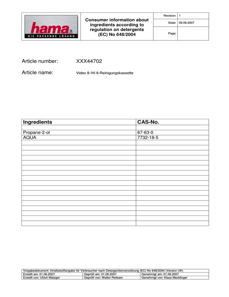 Hama 00044702 Datasheet Hama 00044702 Datasheet