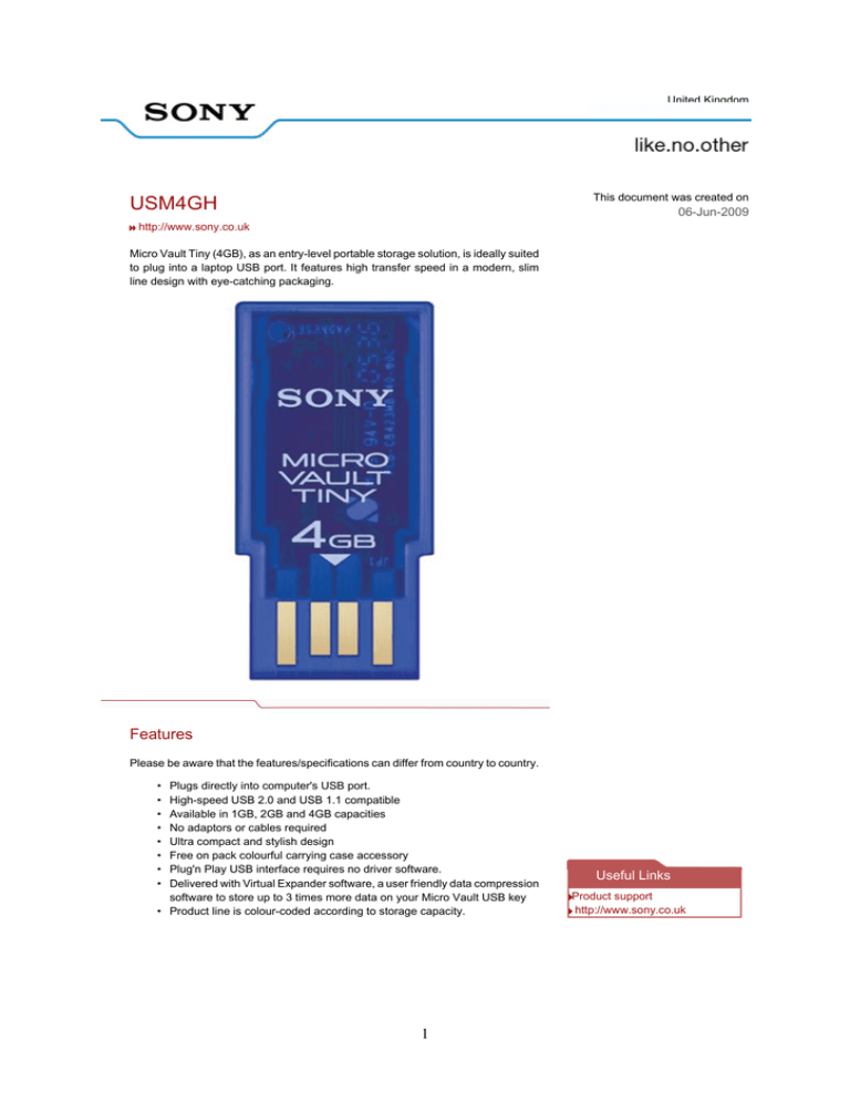 Sony USM4GH/T2 Datasheet Sony USM4GH/T2 Datasheet