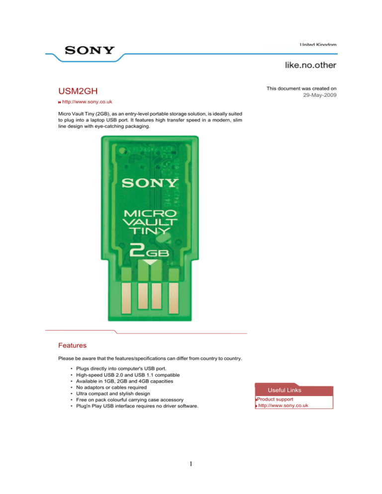 Sony USM2GH/T2 Datasheet Sony USM2GH/T2 Datasheet