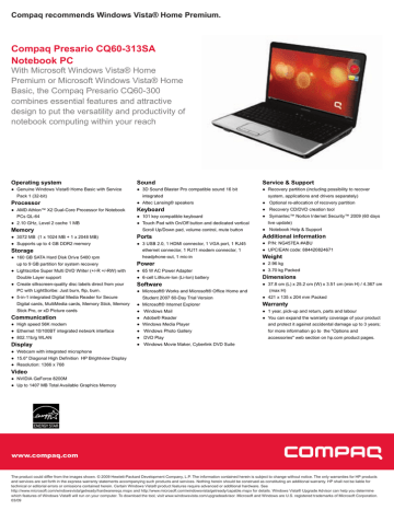 HP Presario CQ60-313SA Datasheet | Manualzz