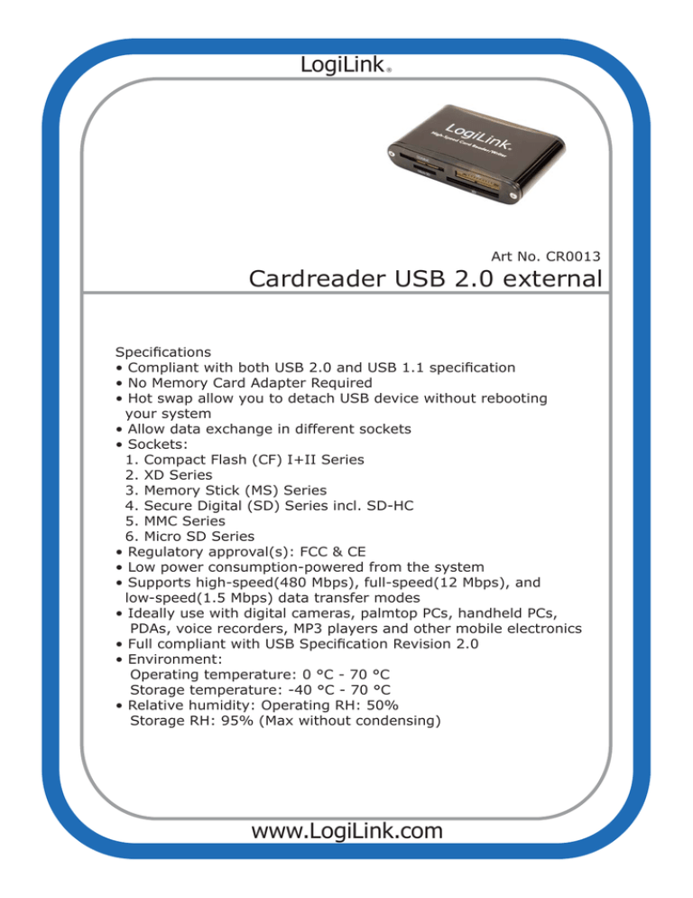 LogiLink CR0013 Datasheet LogiLink CR0013 Datasheet