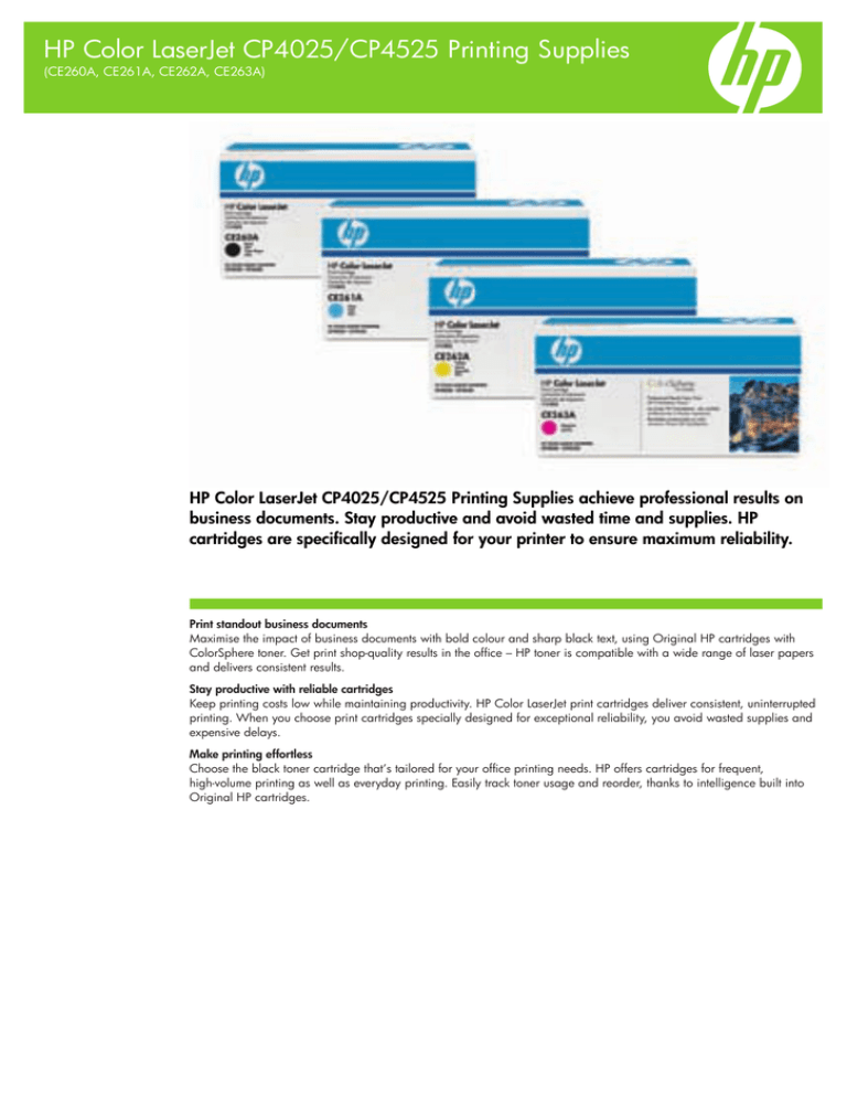 HP CE260A, CE262A, CE261A, CE263A Datasheet HP CE260A, CE262A, CE261A, CE263A Datasheet