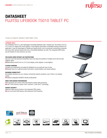 Fujitsu LIFEBOOK T5010 Datasheet | Manualzz