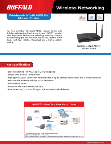 Buffalo Wireless-N Nfiniti Broadband ADSL2+ Modem Router ADSL Wi-Fi Ethernet LAN Datasheet | Manualzz