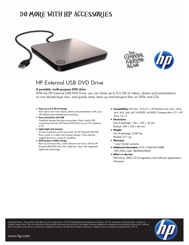 HP VV827AA Datasheet HP VV827AA Datasheet