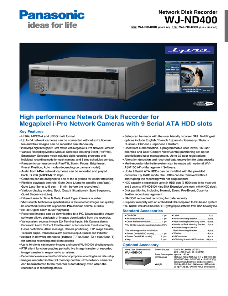 Panasonic WJ-ND400K/G, WJ-ND400K Datasheet Panasonic WJ-ND400K/G, WJ-ND400K Datasheet
