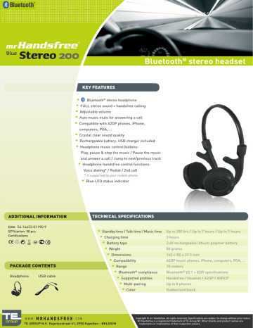 Mr. Handsfree Blue Stereo 200 Datasheet | Manualzz