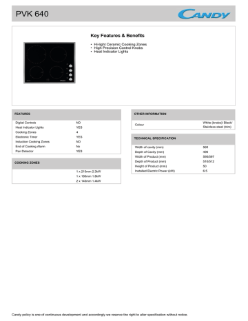 Candy PVK640X, PVK640N Datasheet Candy PVK640X, PVK640N Datasheet