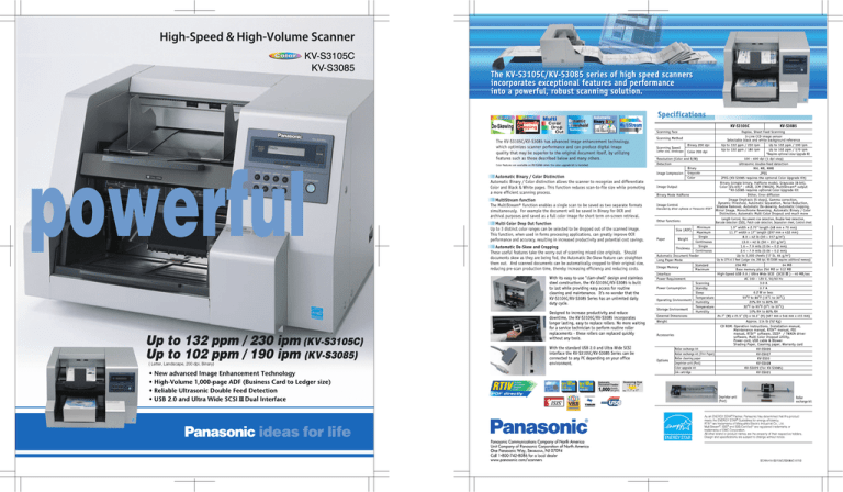 Panasonic KV-S3085, KV-S3105C Datasheet Panasonic KV-S3085, KV-S3105C Datasheet