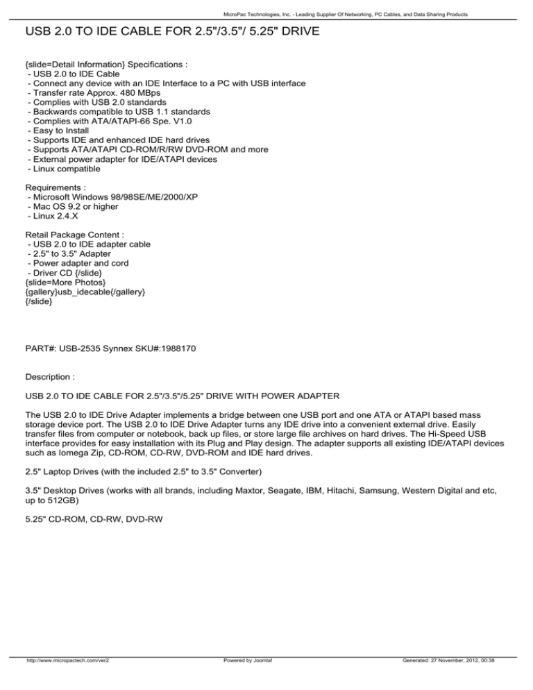 Micropac USB-2535 Datasheet Micropac USB-2535 Datasheet