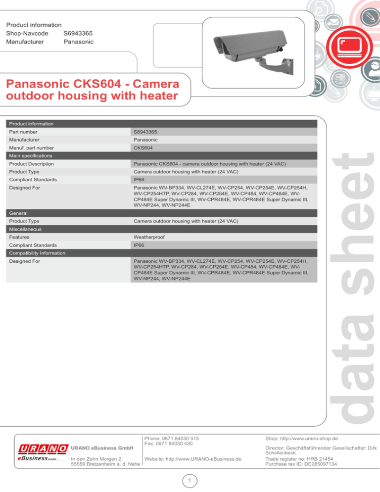 Panasonic CKS604 Datasheet Panasonic CKS604 Datasheet