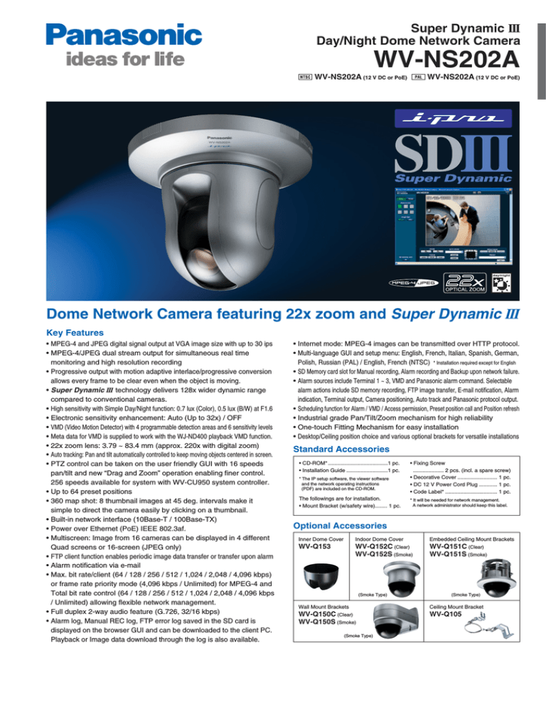 Panasonic WV-Q153E Datasheet Panasonic WV-Q153E Datasheet