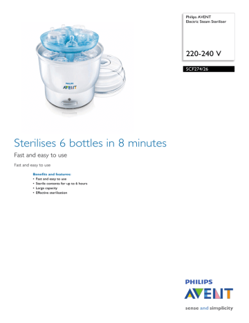 Philips AVENT SCF274/26 Datasheet Philips AVENT SCF274/26 Datasheet