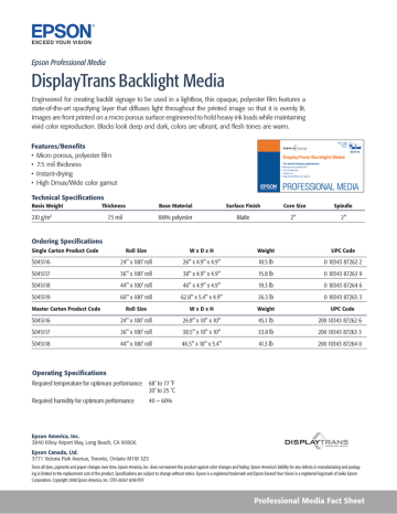 Epson DisplayTrans Backlight Media 60 Epson DisplayTrans Backlight Media 60