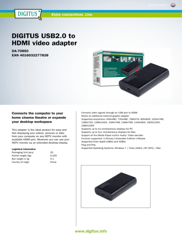 Digitus USB2.0 - HDMI Datasheet | Manualzz