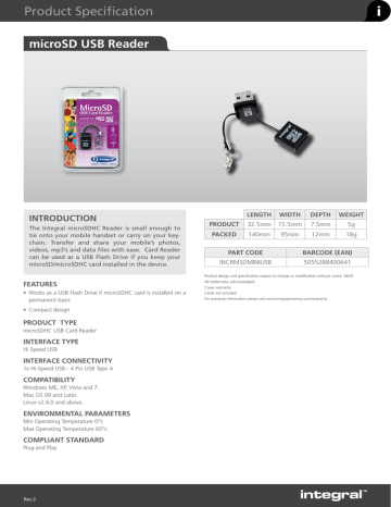 Integral microSD Card Reader Datasheet | Manualzz