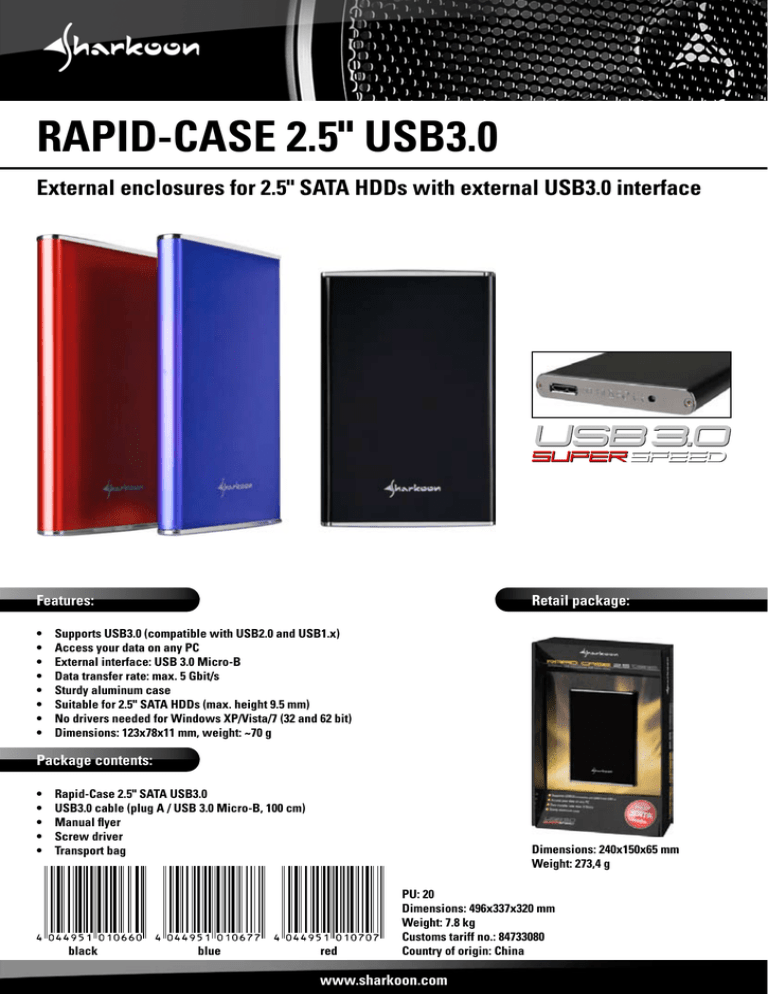 Sharkoon T2US20, T2US21, T2US22 Datasheet Sharkoon T2US20, T2US21, T2US22 Datasheet