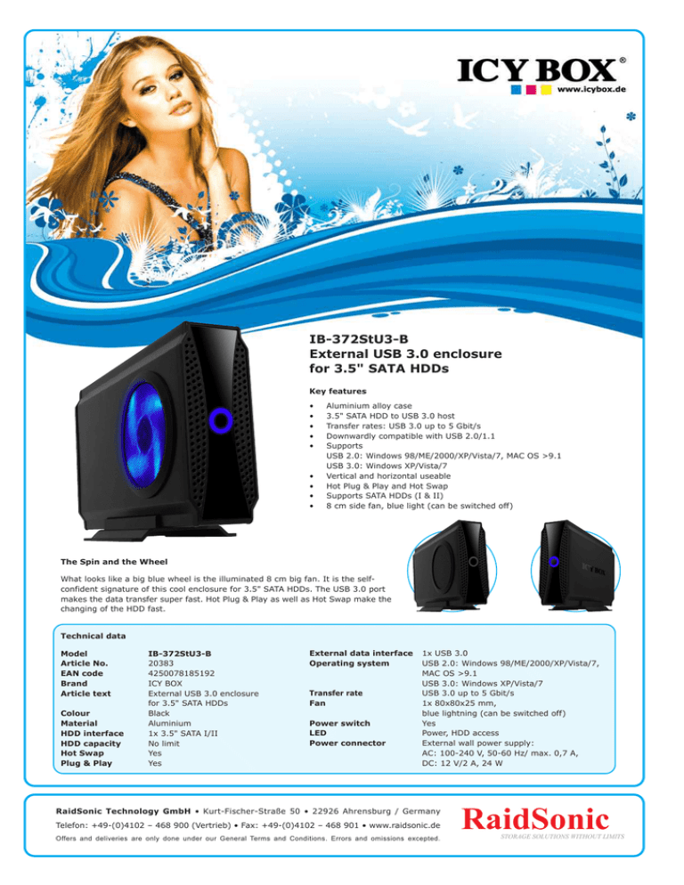 RaidSonic 11279, IB-372STU3-B, 20383 Datasheet RaidSonic 11279, IB-372STU3-B, 20383 Datasheet