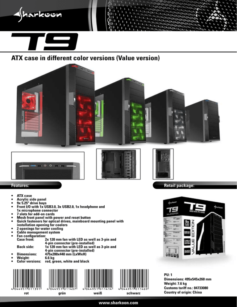 Sharkoon 4044951011414 Datasheet Sharkoon 4044951011414 Datasheet