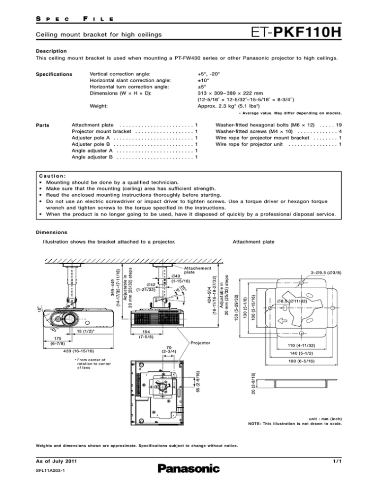 Panasonic ET-PKF110H Datasheet Panasonic ET-PKF110H Datasheet