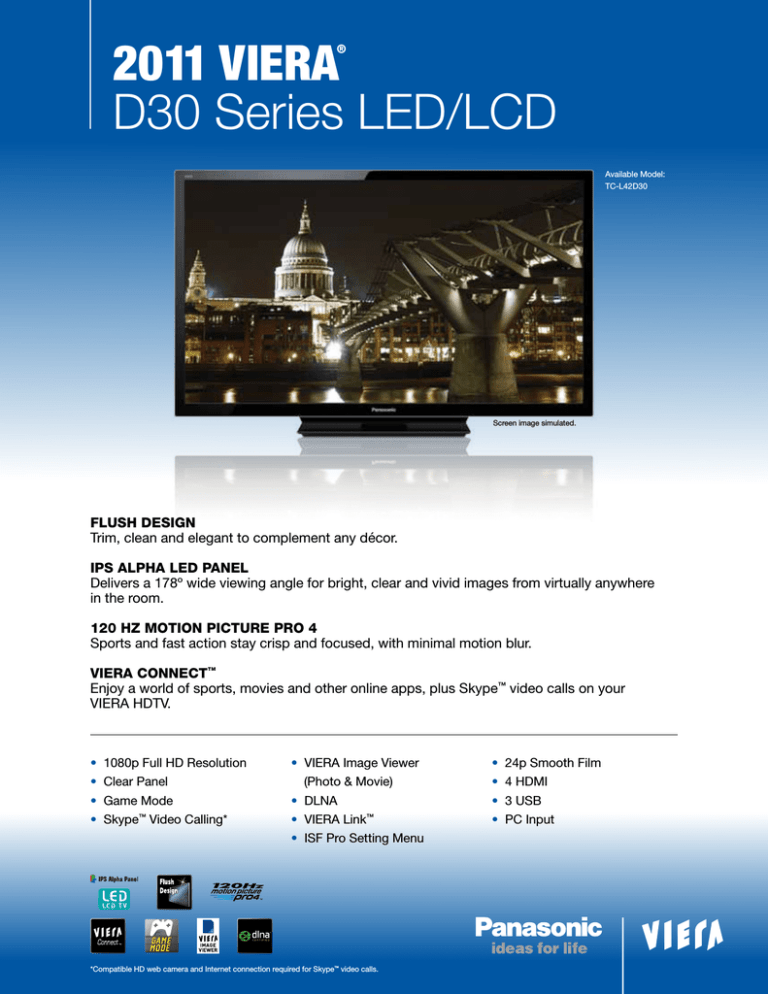 Panasonic TC-L42D30 Datasheet Panasonic TC-L42D30 Datasheet