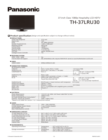 Panasonic TH-37LRU30 Datasheet Panasonic TH-37LRU30 Datasheet