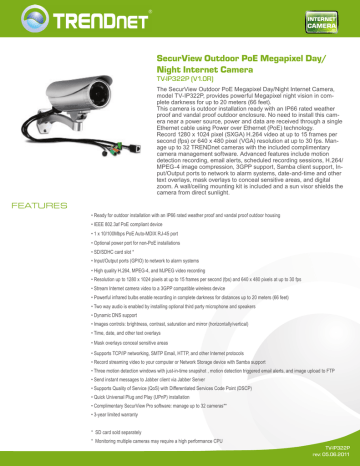 Trendnet TV-IP322P surveillance camera Datasheet | Manualzz