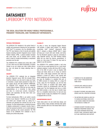 Fujitsu LIFEBOOK P701 Datasheet | Manualzz