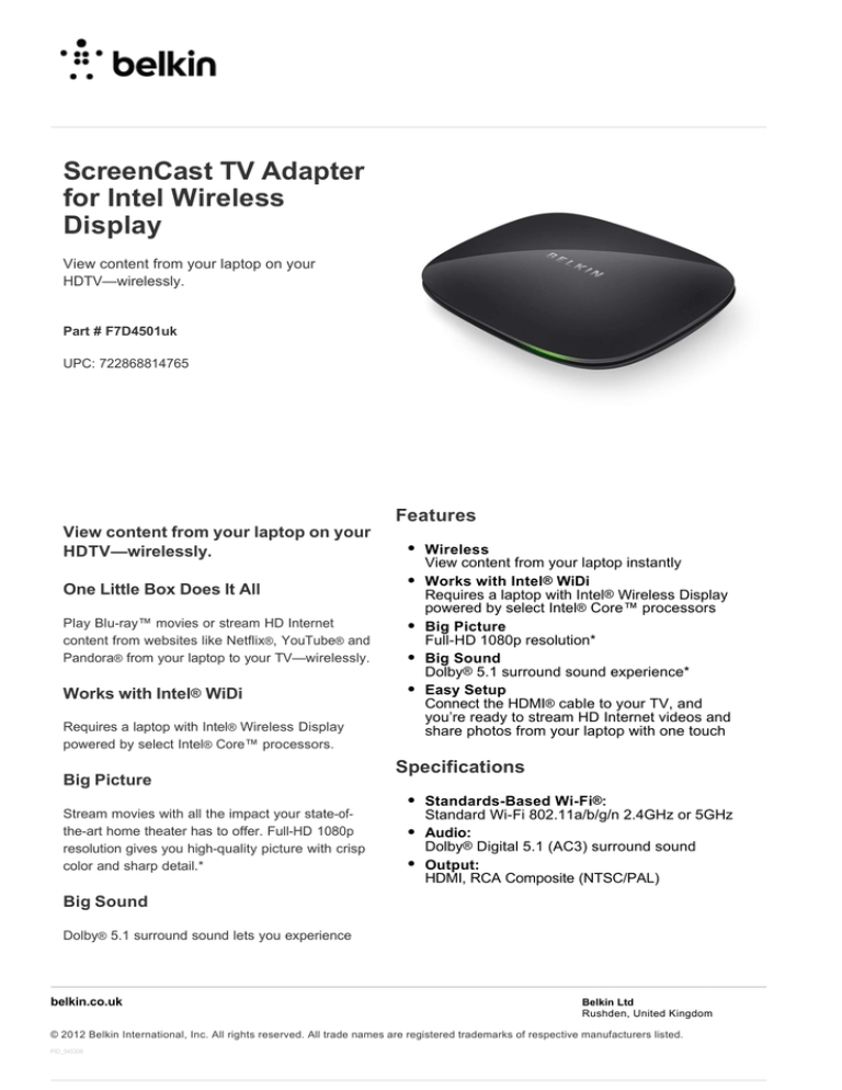 Belkin F7D4501UK Datasheet Belkin F7D4501UK Datasheet