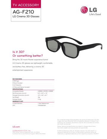 LG AG-F210 Datasheet LG AG-F210 Datasheet