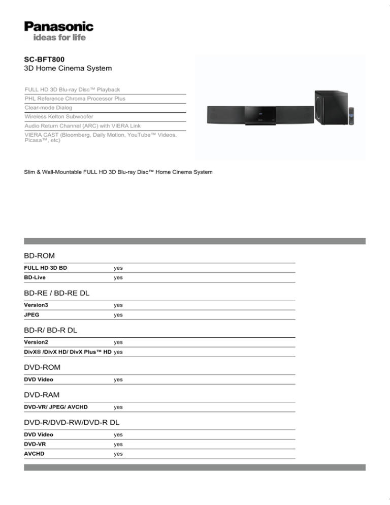 Panasonic SC-BFT800EG-K Datasheet Panasonic SC-BFT800EG-K Datasheet